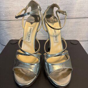 Jimmy Choo Metallic Silver Strappy Stiletto Heels Size 39.5